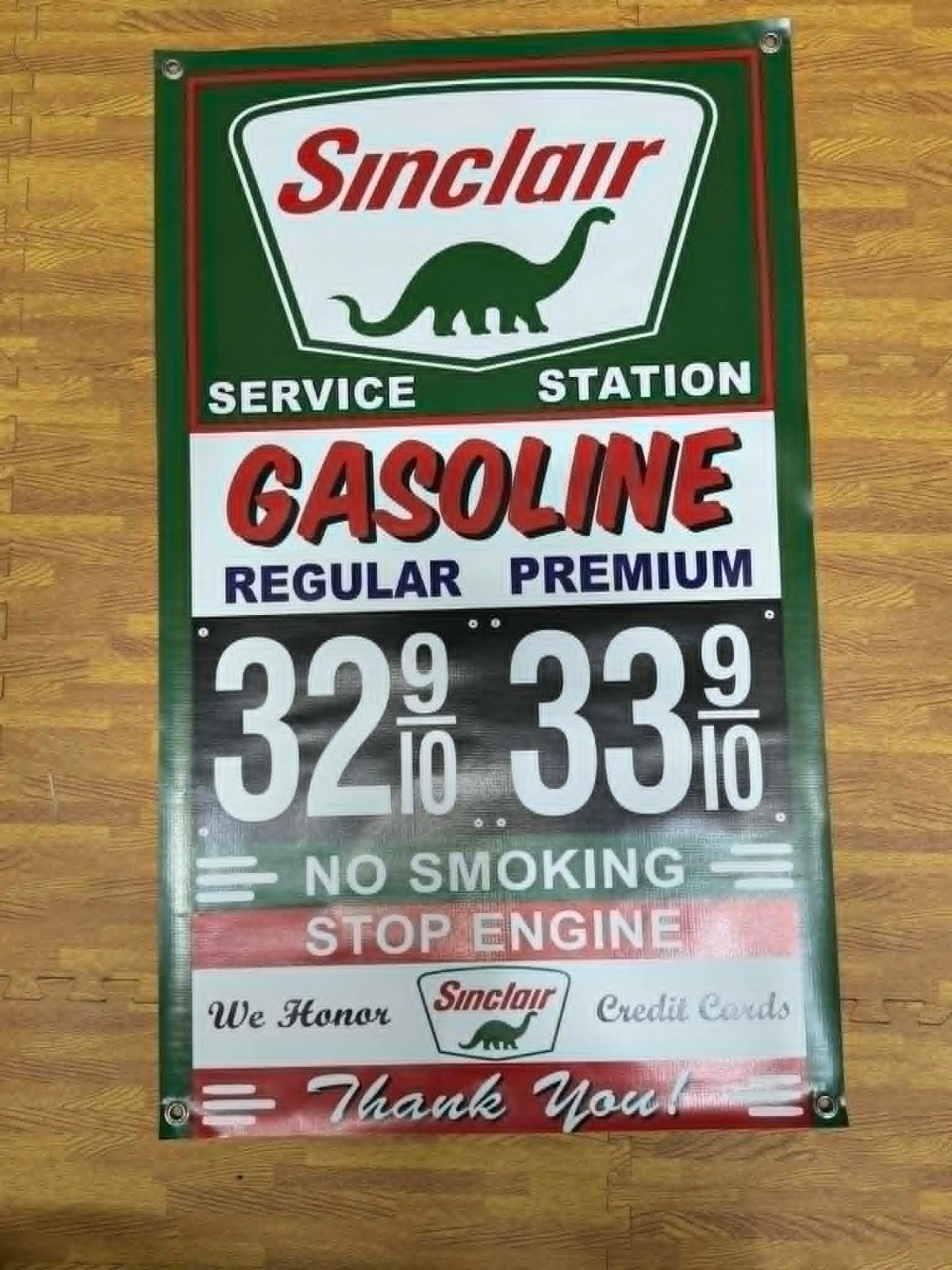 Sinclair Dino 40″x 24″ BANNER repro 4 Garage, Man Cave, Gas”History on the Wall”