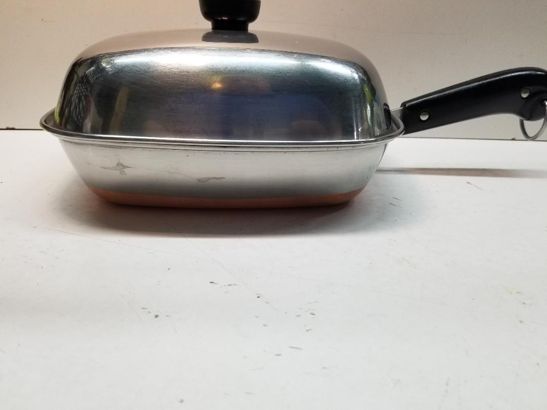 Revere Ware Small 9″ Square Copper Bottom Pot Fry Pan Skillet Pre-68 double ring