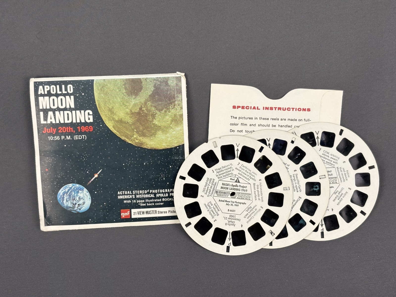 Gaf B663 NASA’s Apollo Project Moon Landing 1969 View-Master, 3 Reels, (13H)