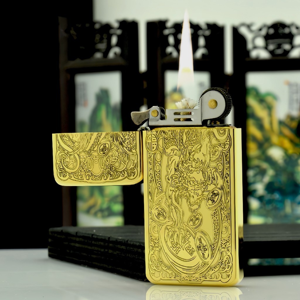 ZORRO Zc5 Ultra-thin Brass Refillable Kerosene Lighter Engraved Design with Box