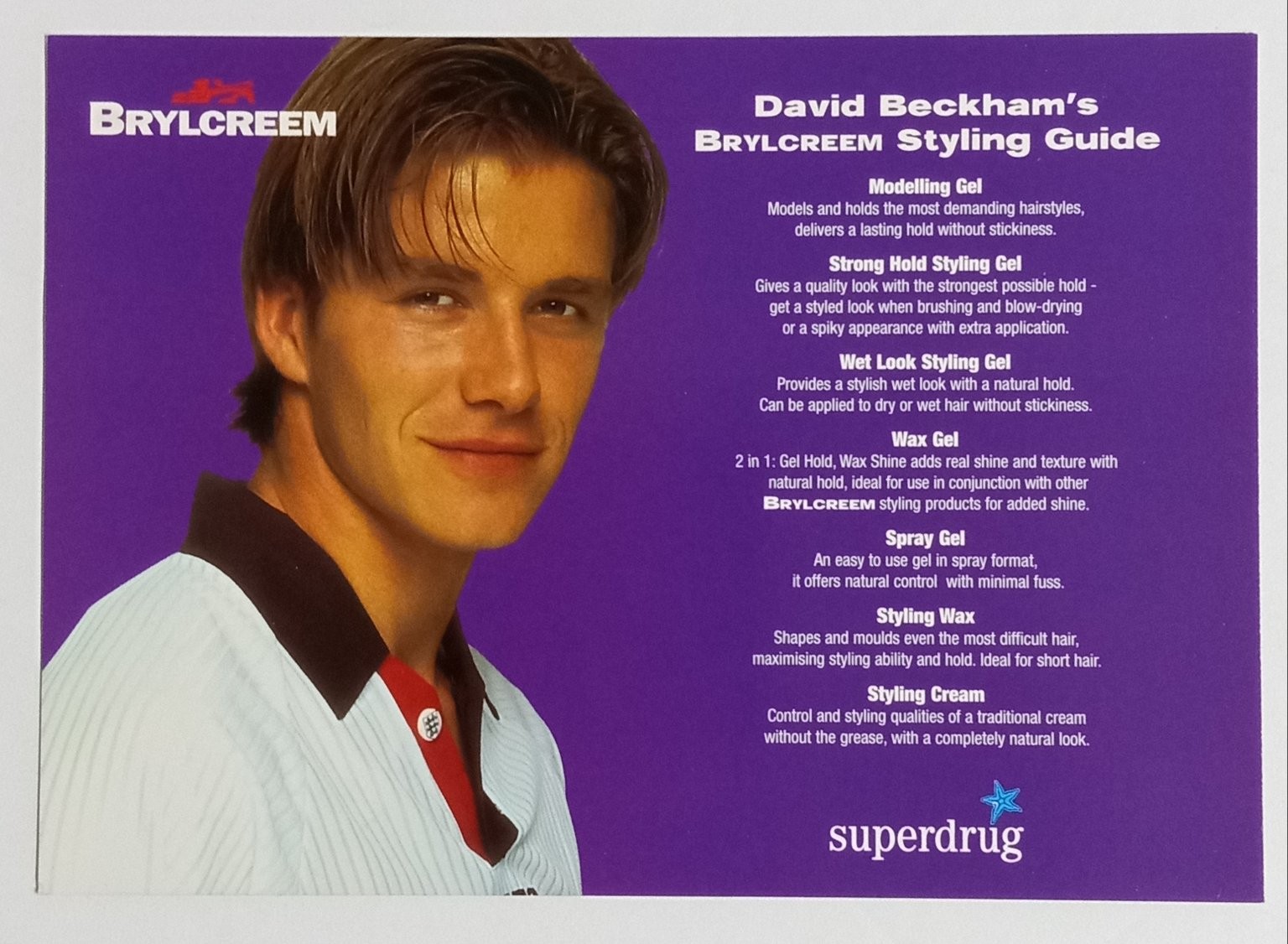 David Beckham BRYLCREEM Styling Guide Superdrug Promo Postcard Early 2000s
