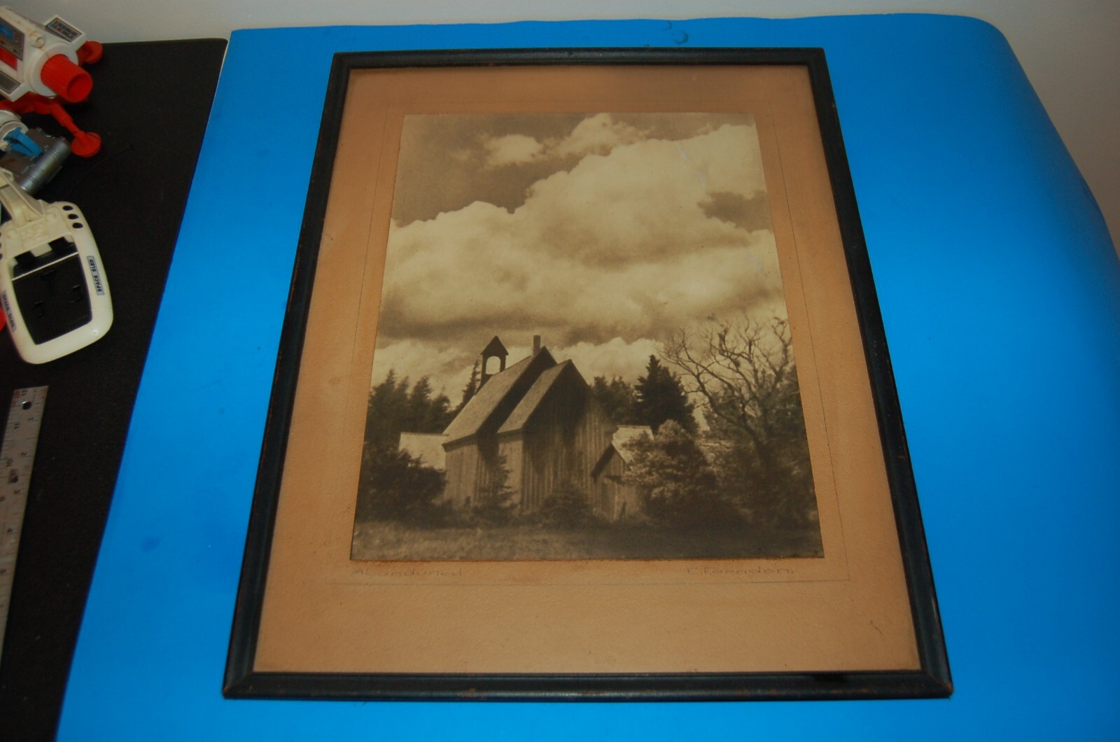original vintage photograph “abandoned” signed E. FARNDON Framed house scene
