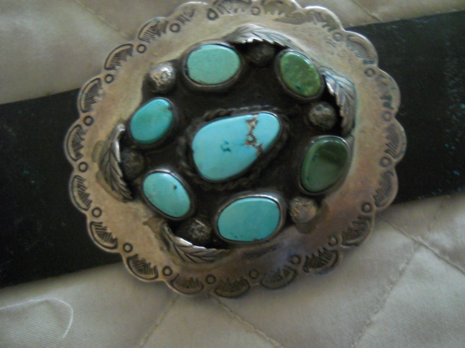 Native American Navajo Turquoise Cluster Sterli Silver 9- 2.8″ Conchos Belt 576g