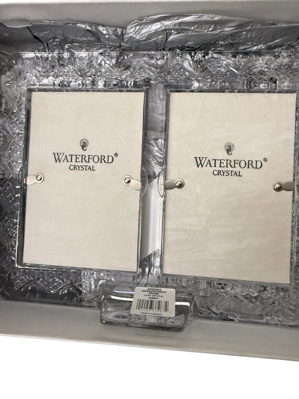 Waterford Crystal Wedding Heirloom Double 4×6 Picture Frame w/ Box Hearts