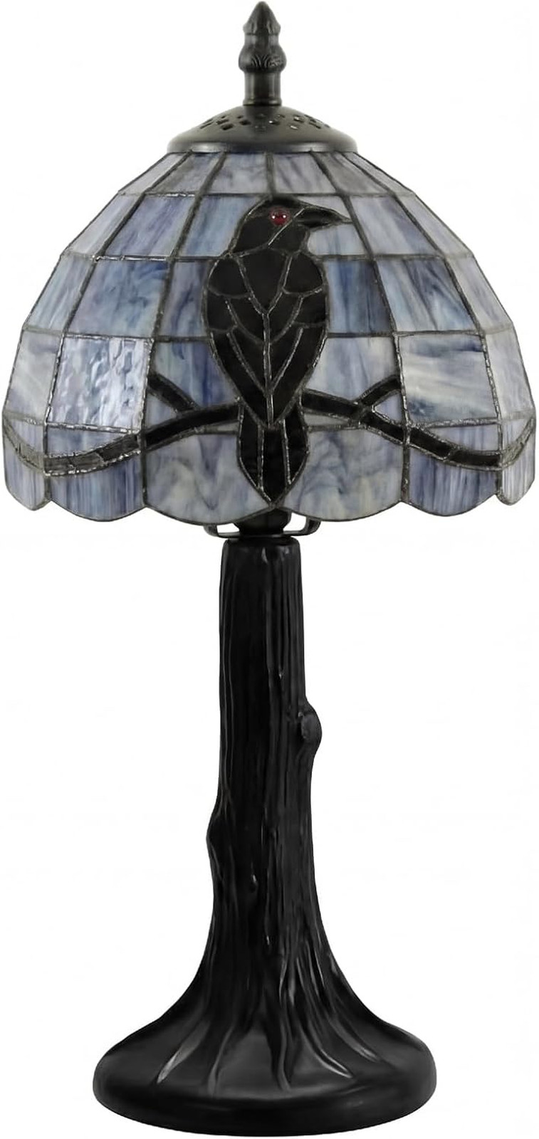 Stained Glass Raven Lamp Table Light with Handcrafted Lampshade – Vintage