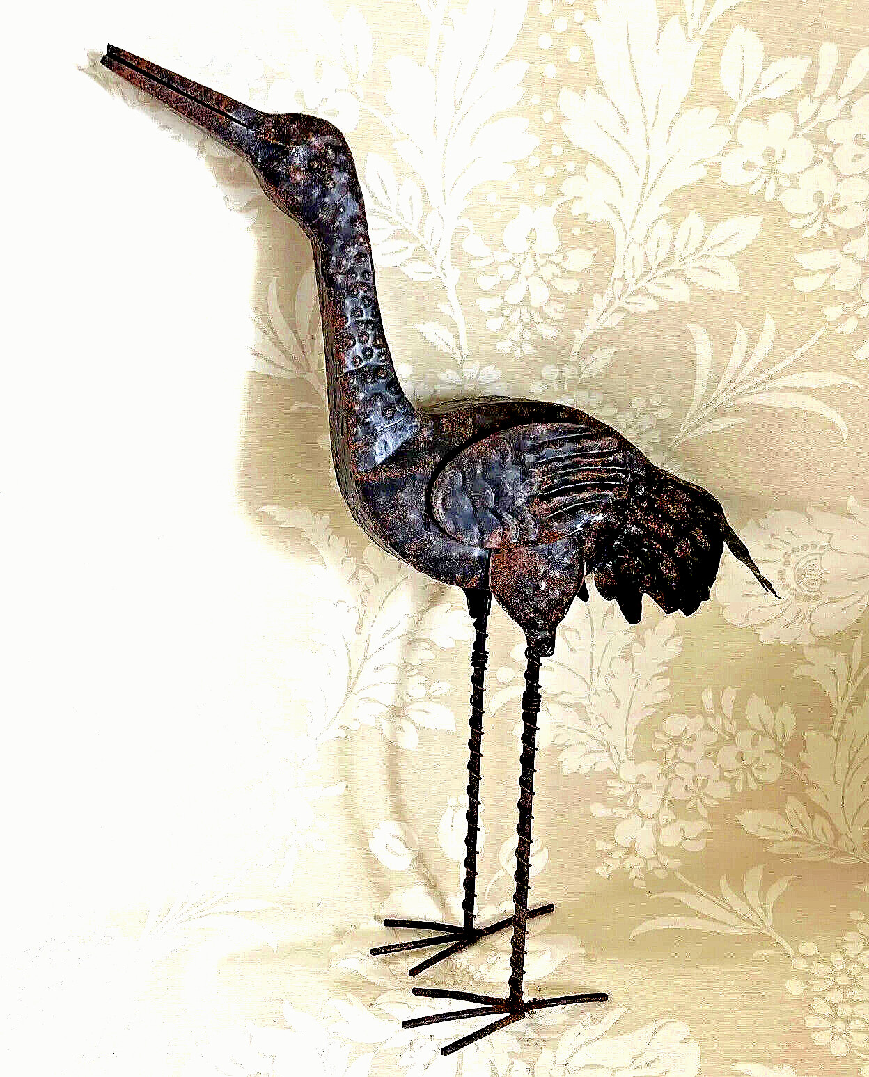 Copper Crane Heron Hammered Textured Statue Handmade 22 x 14 Indoor Outdoor -VTG