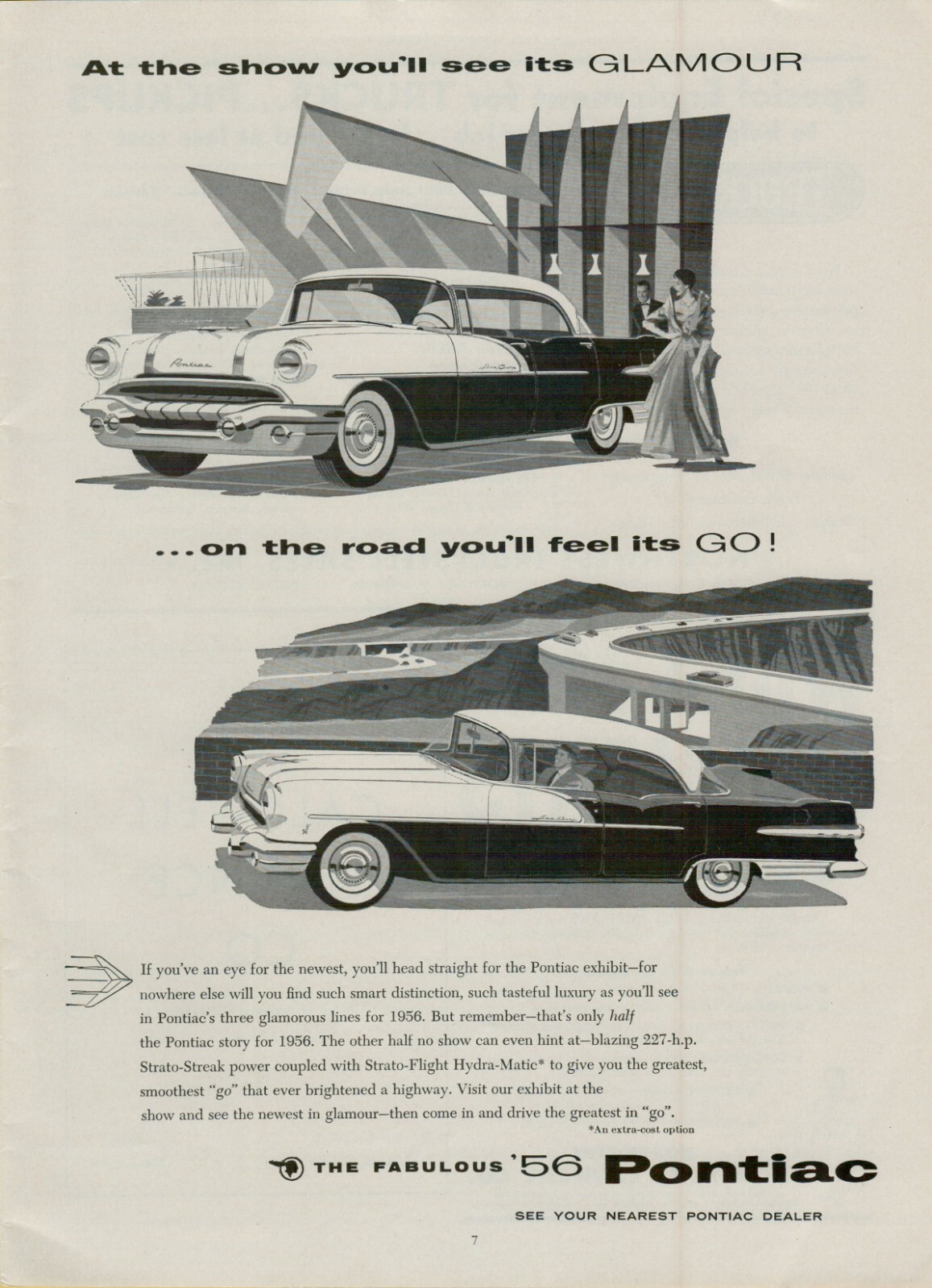 1956 Pontiac 227hp Strato Streak Power Smoothest Highway Hardtop Print Car Ad