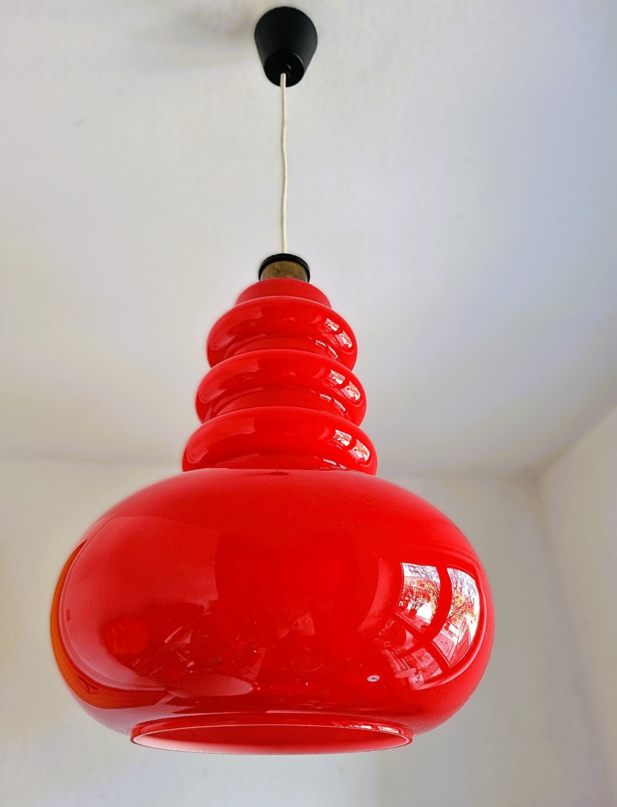 70s Vintage Glass Pendant Lamp by Peill & Putzler, Red 1970s