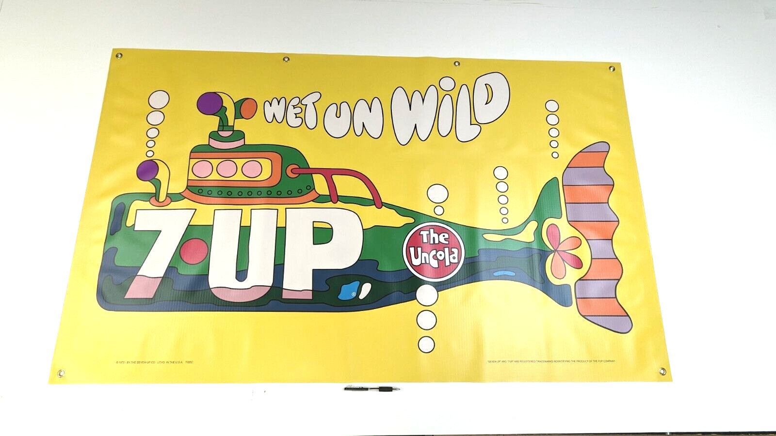 7up Mod 60’s art Wet Un Wild Vintage-Style Submarine Banner Poster Sign Un Cola