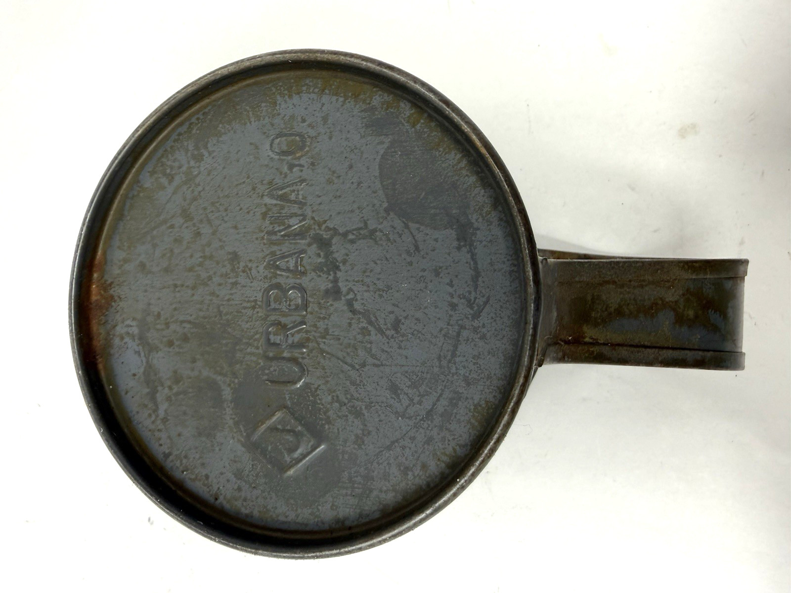 PRR marked tin drinking cup Pennsylvania Railroad uncleaned as found