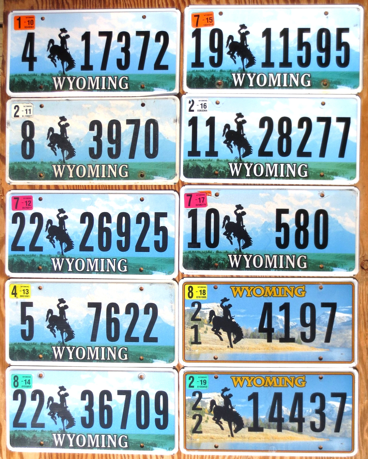 Ten 10 Wyoming License Plates Number Tag Plate Lot: 2010 – 2019