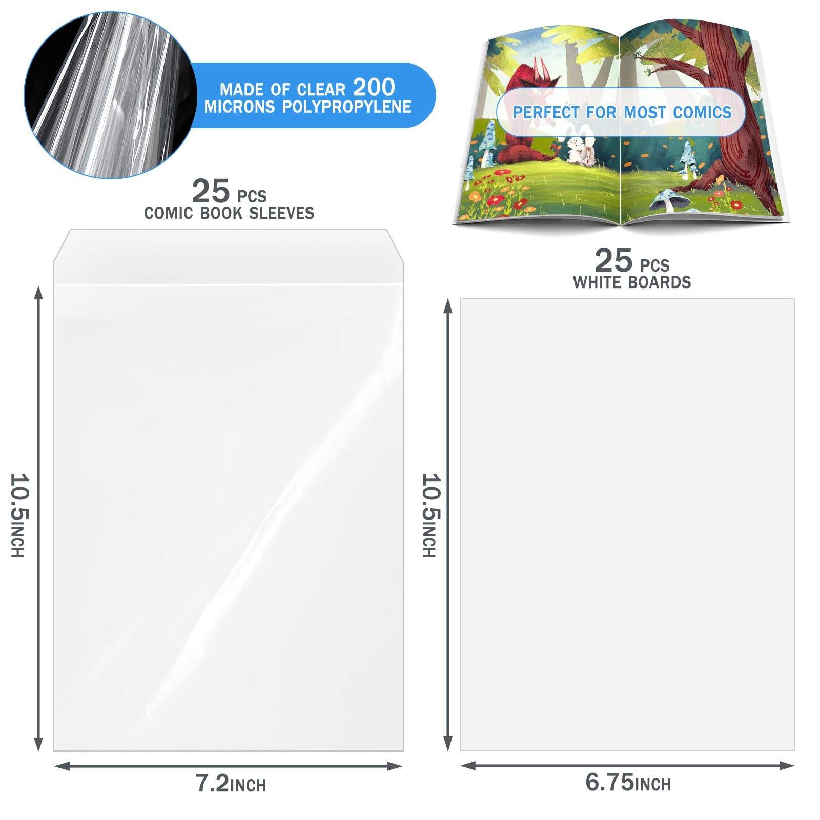 25 Sets Clear Current Size Comic Book Bags 7.2 x 10.5 Inch