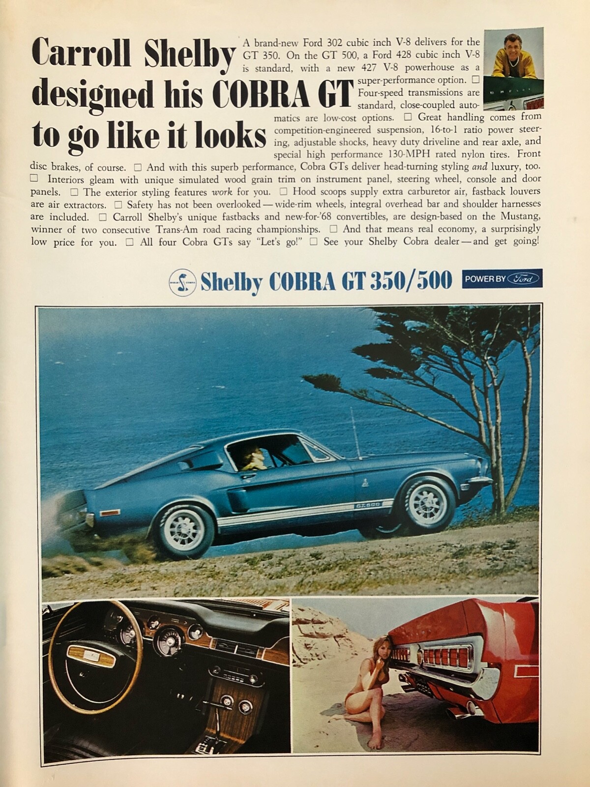 Vintage 1968 Ford Shelby Mustang Cobra GT original ad F027