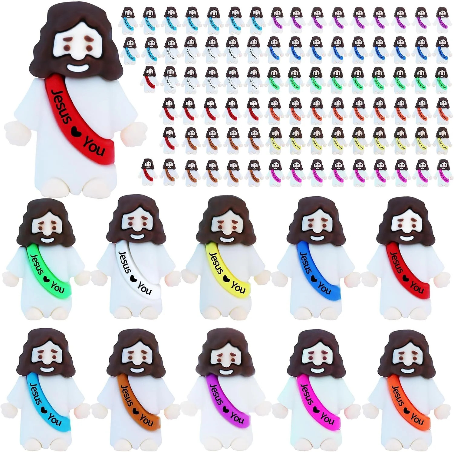 100 Pcs Little Jesus Figures -Rubber Mini Jesus Figurines in Bulk Christian Tiny