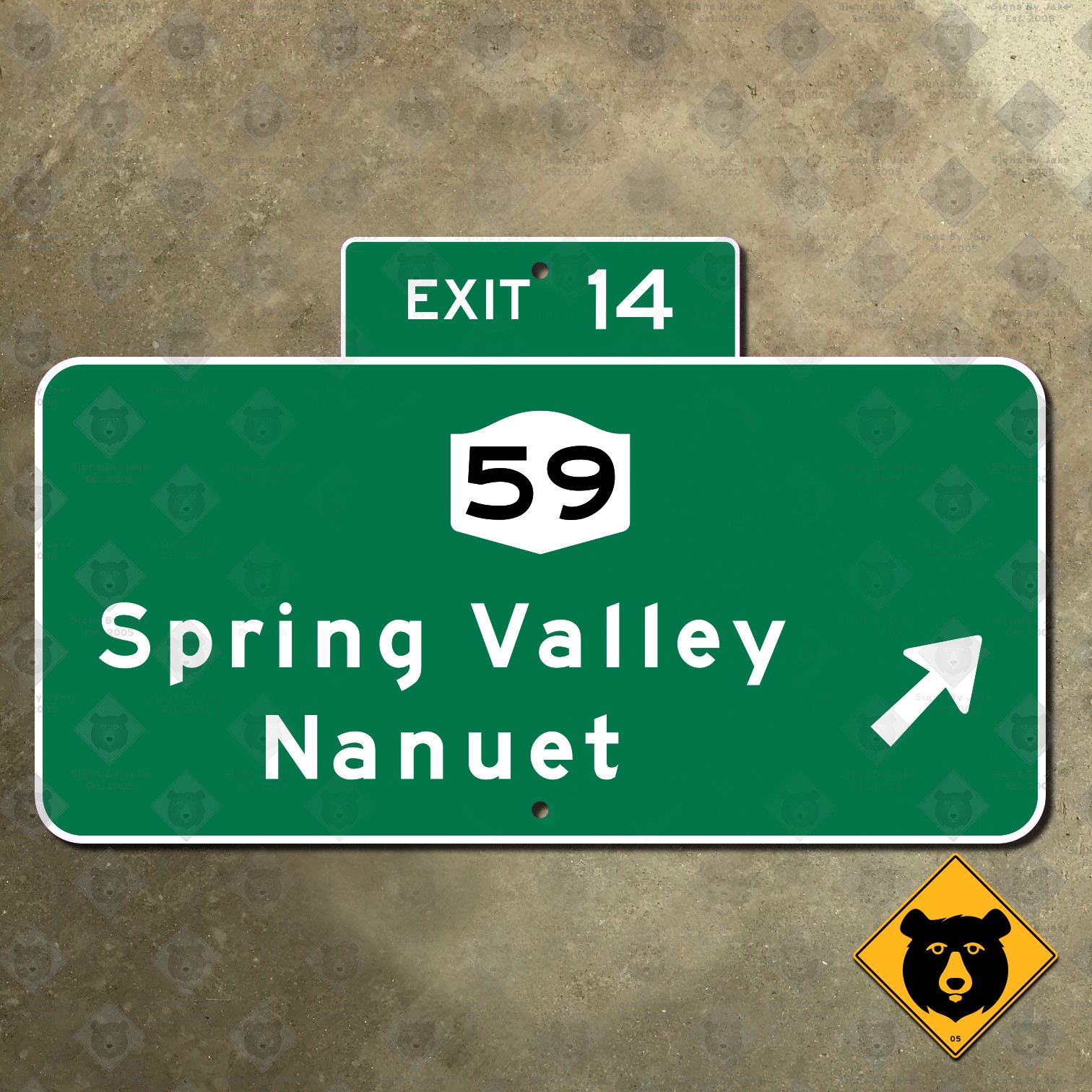 New York Thruway Exit 14 Spring Valley Nanuet highway road sign 15×9