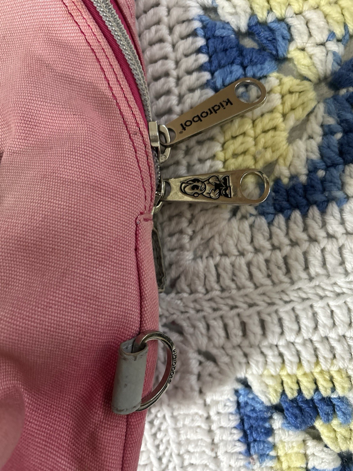 Kidrobot Pink Backpack with Gray Allover Logo Adjustable Straps