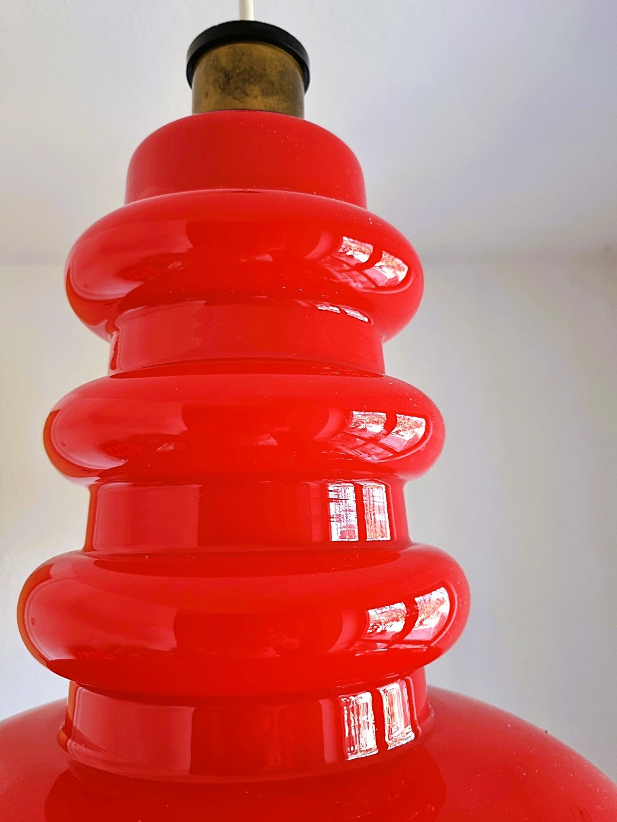 70s Vintage Glass Pendant Lamp by Peill & Putzler, Red 1970s