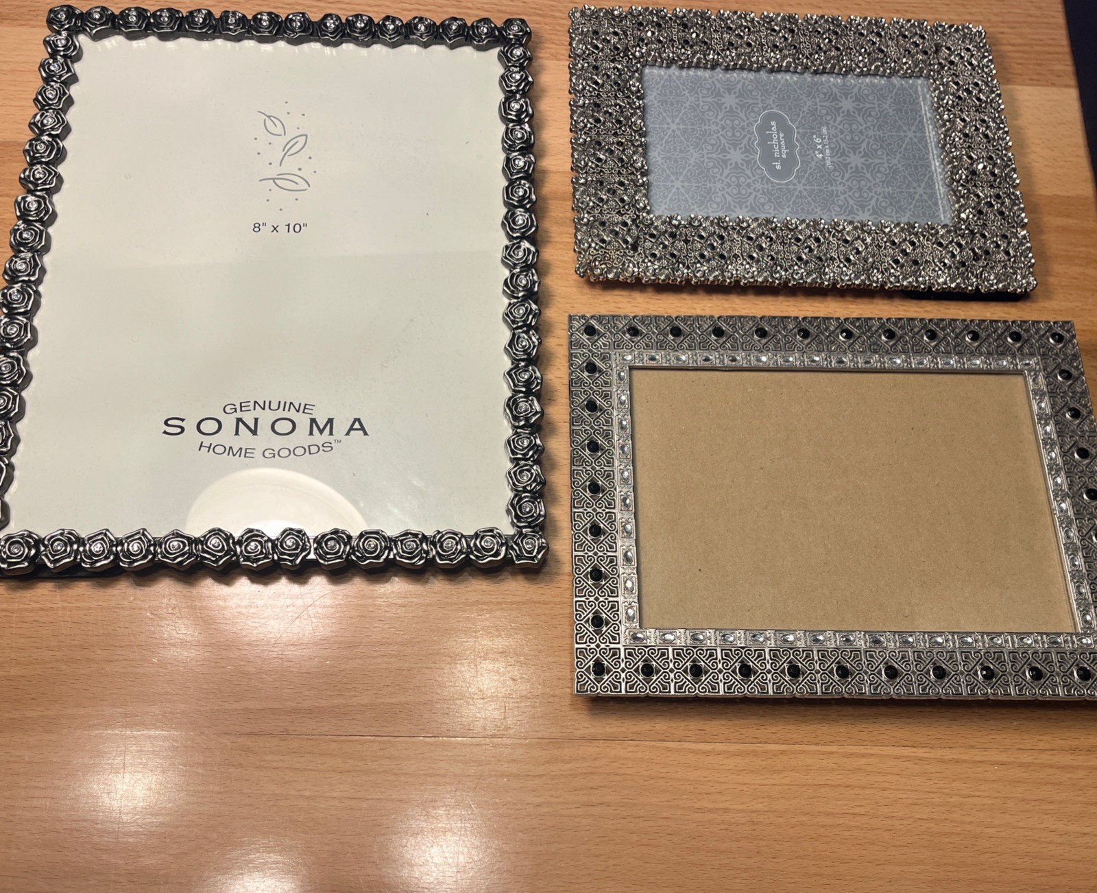 3 Silver Tone Metal Rhinestones Abstract Picture Frames 8 X 10 5 X 7 4 X 6 Inch