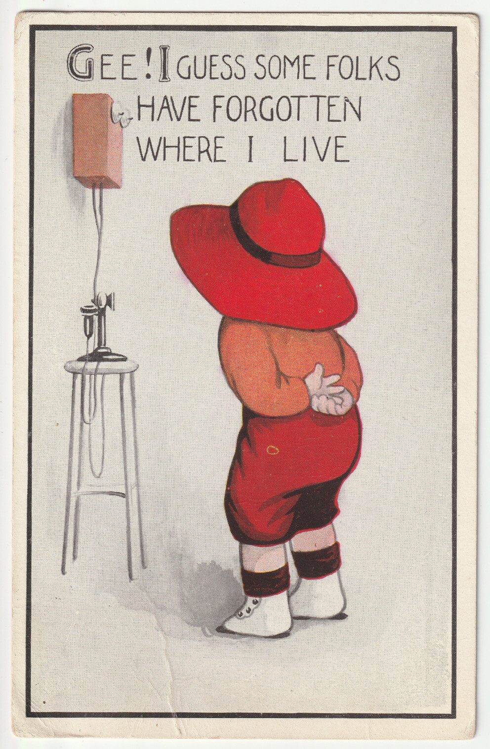 c1900s Forget Me Not Long Distance Lonely Kid Cheeky Letter Vintage Art Postcard