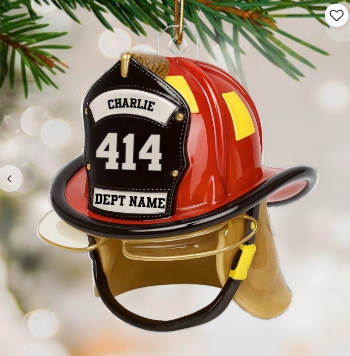 3D Effect Firefighter Helmet – Personalized Acrylic Ornament – Christmas Gift