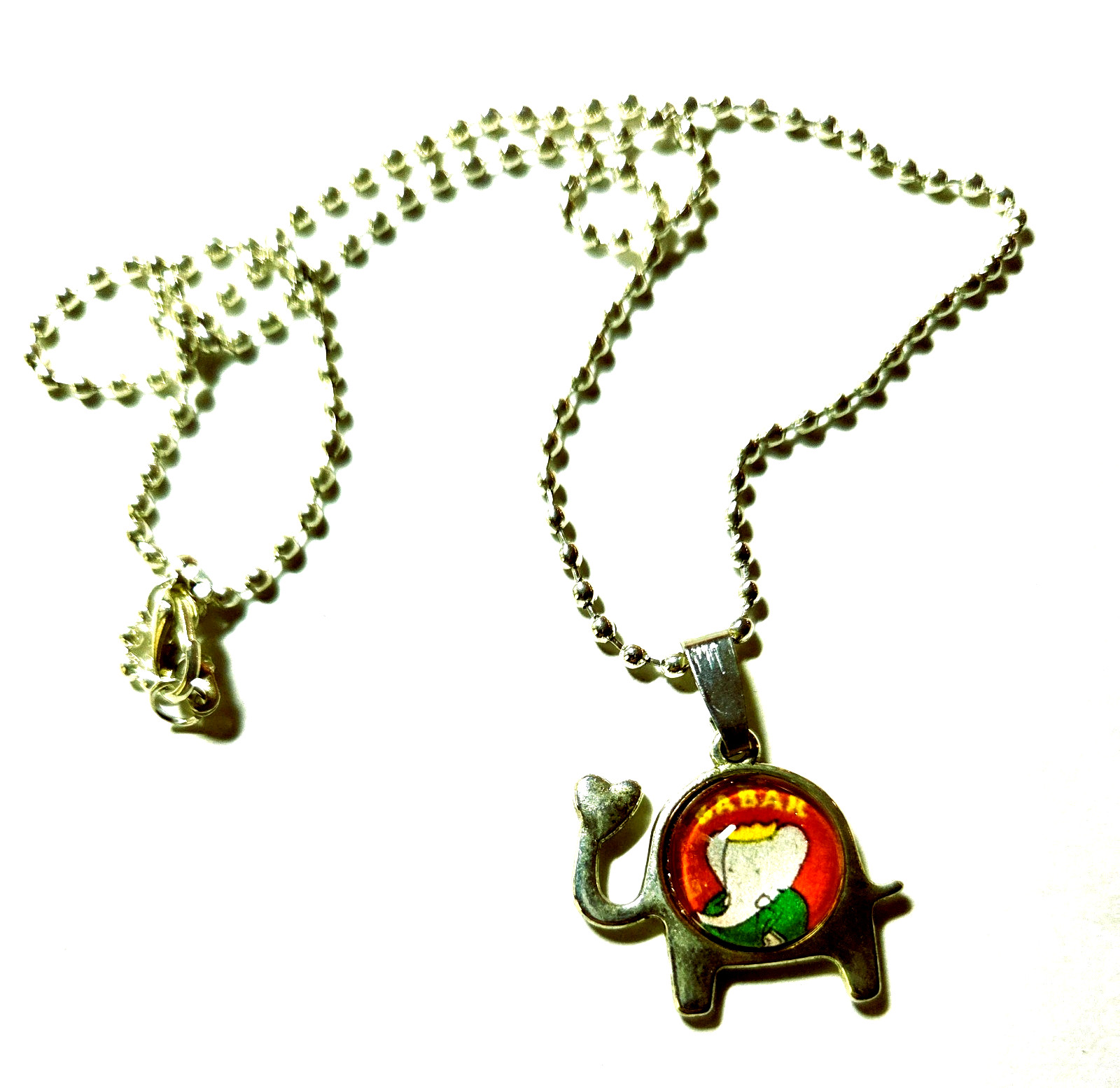 Small BABAR THE ELEPHANT Silver Plate Elephant Shape Necklace w/ 18″ Ball Chain