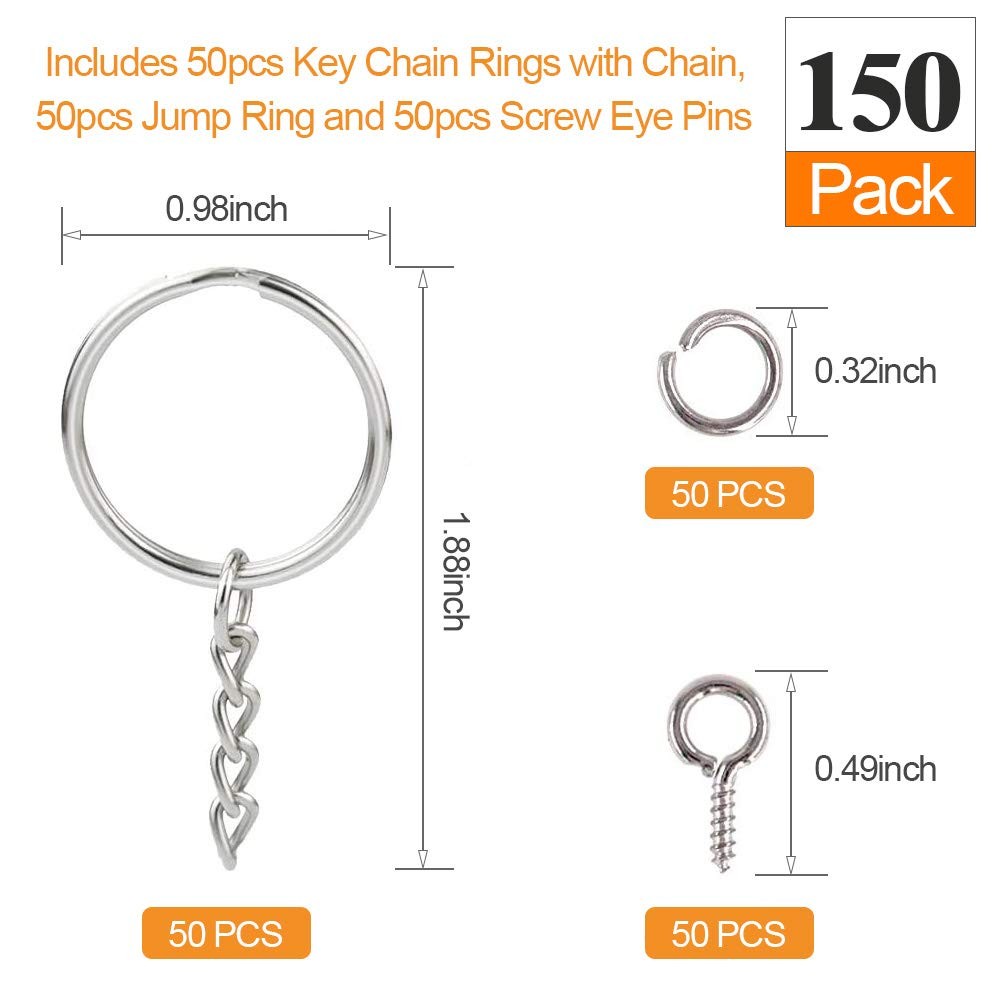150PCS Key Chain Rings Kit with Chains, Jump Rings & Screw Eye Pins for Crafts