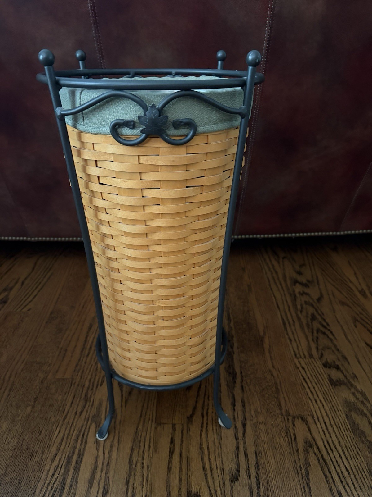 LONGABERGER UMBRELLA BASKET IRON STAND PLASTIC INSERT WITH LINER 2001 EUC