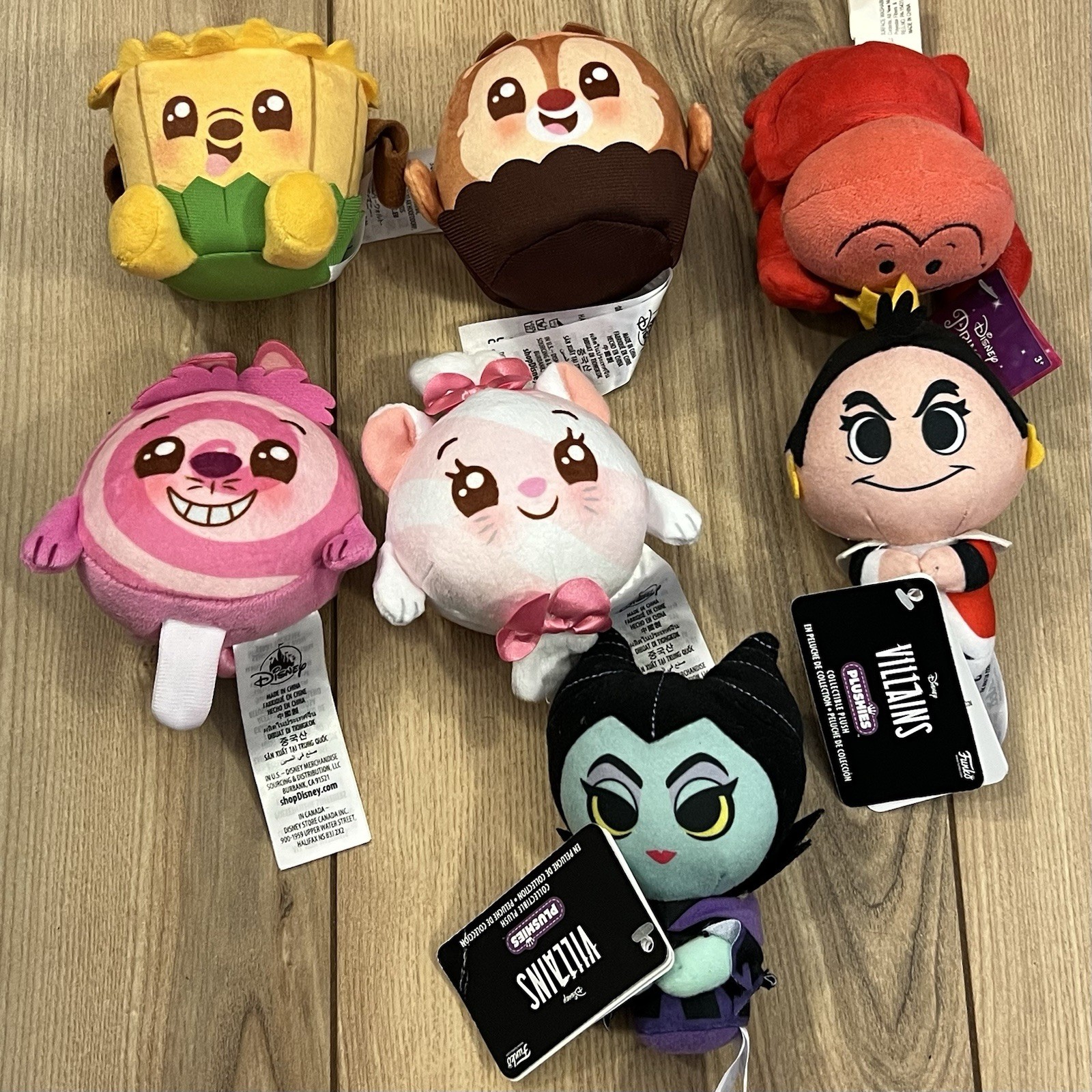 Lot Of 7 Disney Munchlings & Villains Mini Mixed Plush Toys Marie Maleficent