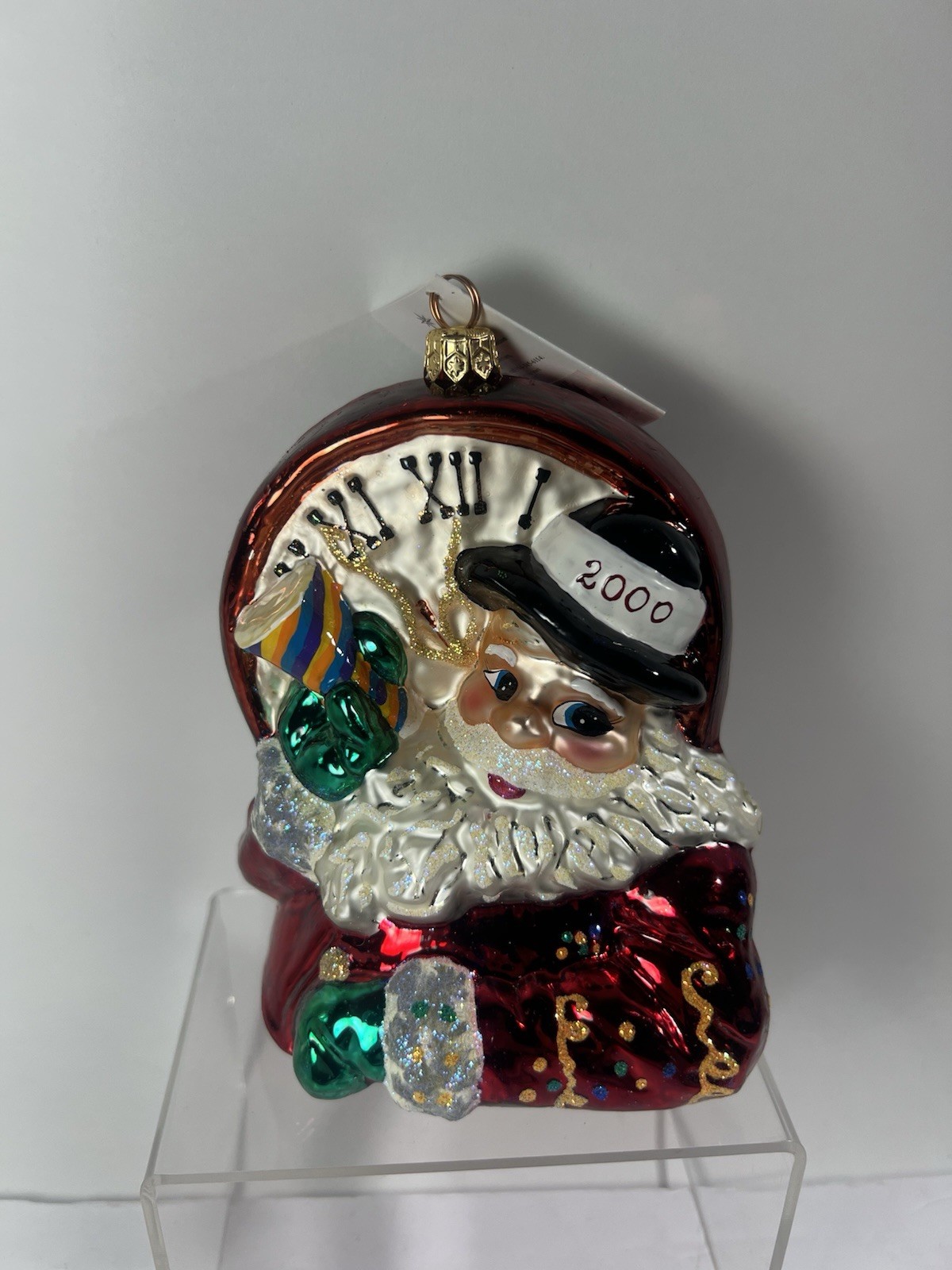 Christopher Radko “No Time For The Present” Blown Glass Ornament 2000 Y2K Santa
