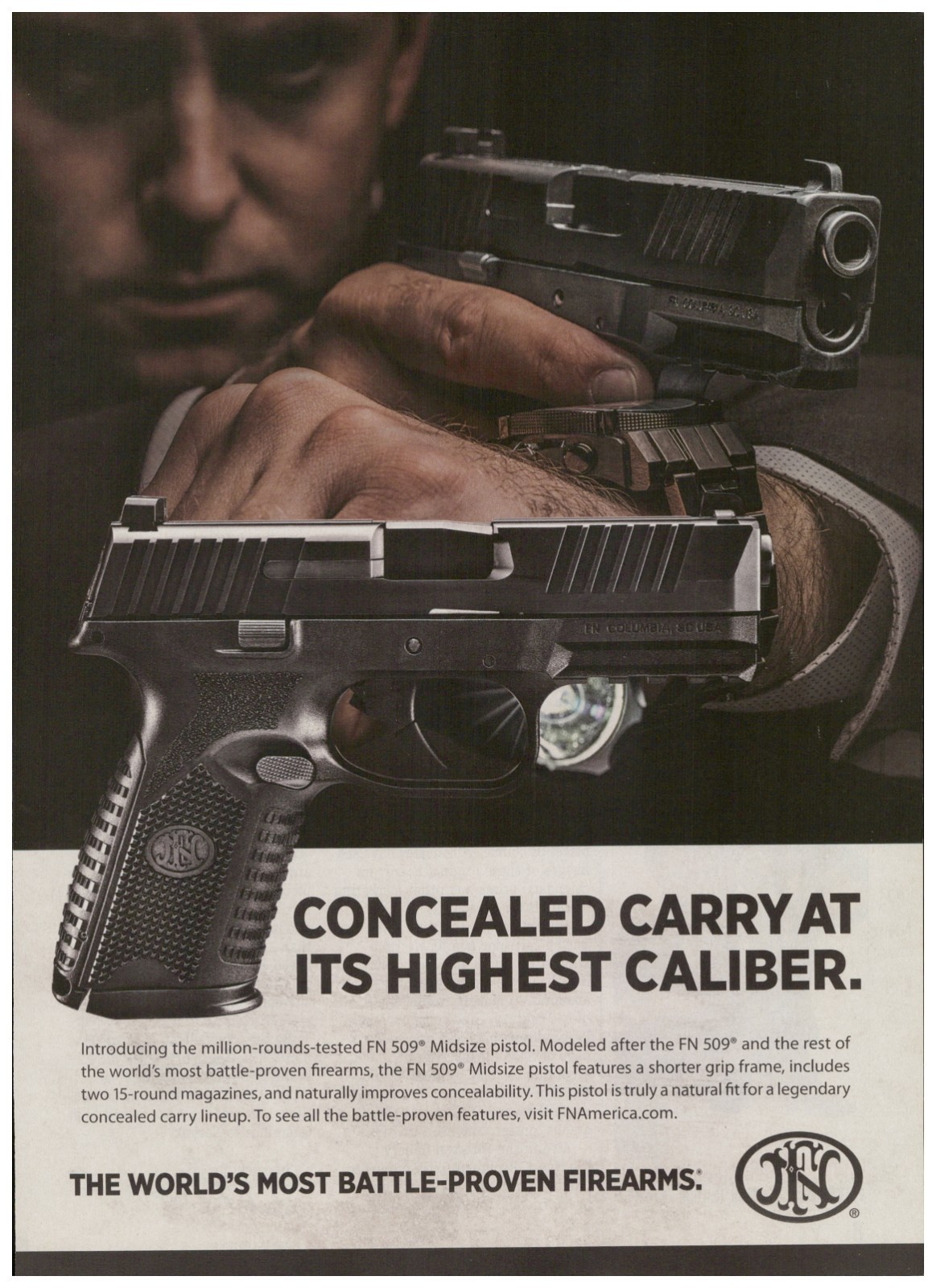 2019 Gun Print Ad FN 509 Handgun Pistol Magazine Advertisement Promo Pin-Up Art