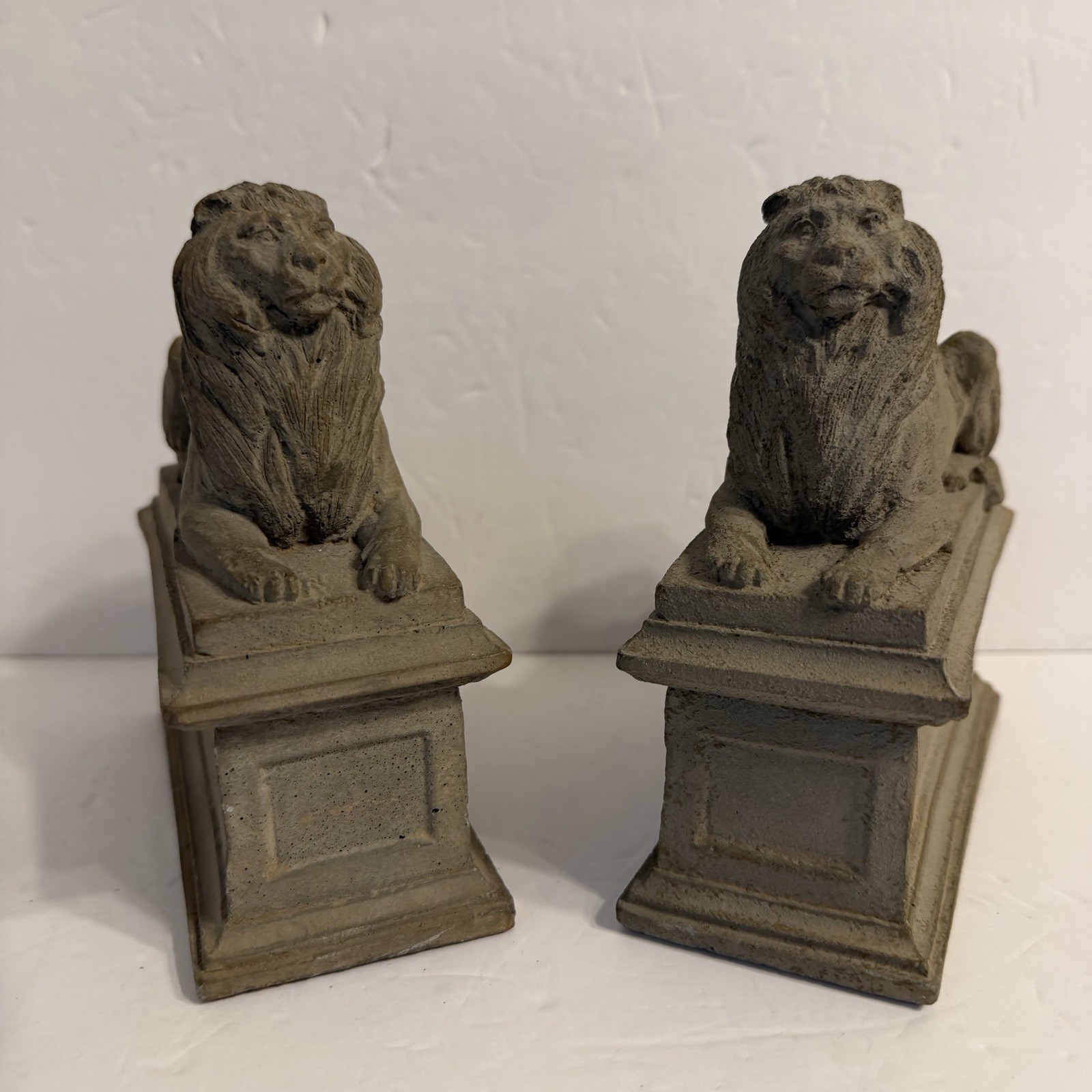 Mid-Century Modern Reclining Lion Bookends Heavy Stone Signed HP