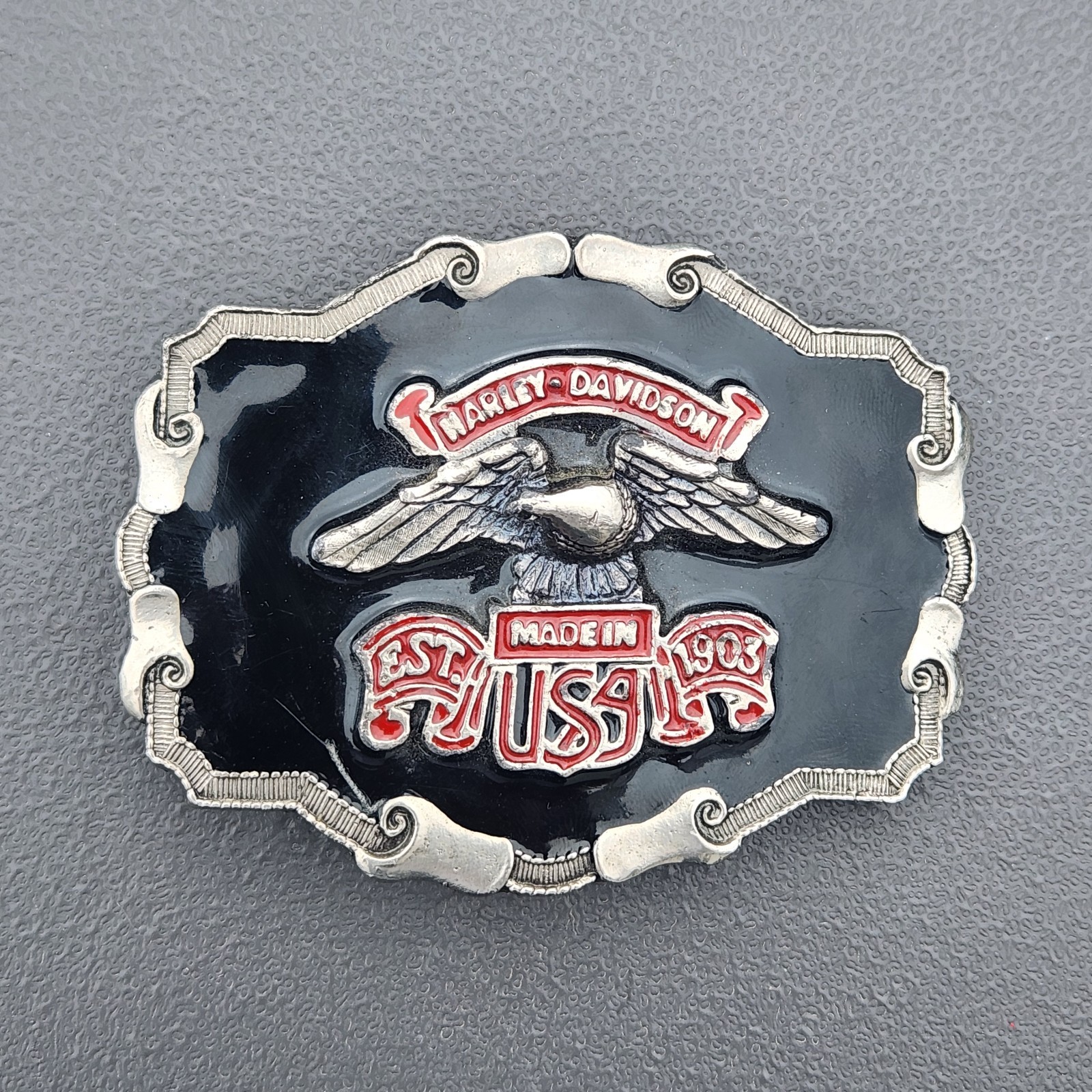 Harley-Davidson Made In USA Flying Eagle Red/Black Enamel 901 Belt Buckle Heavy