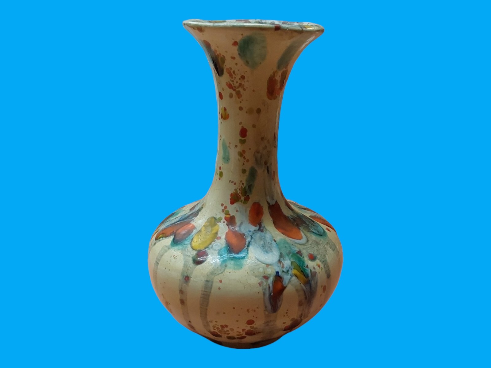 Vintage Multicolored Ceramic Vase.Hand Painted. Matte Finish. Floral/Flower.