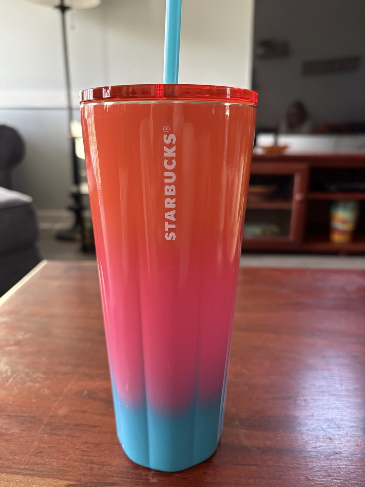 Starbucks Summer 2023 Tumbler Puffy Gradient Pink Orange Blue 24Oz Cold Cup