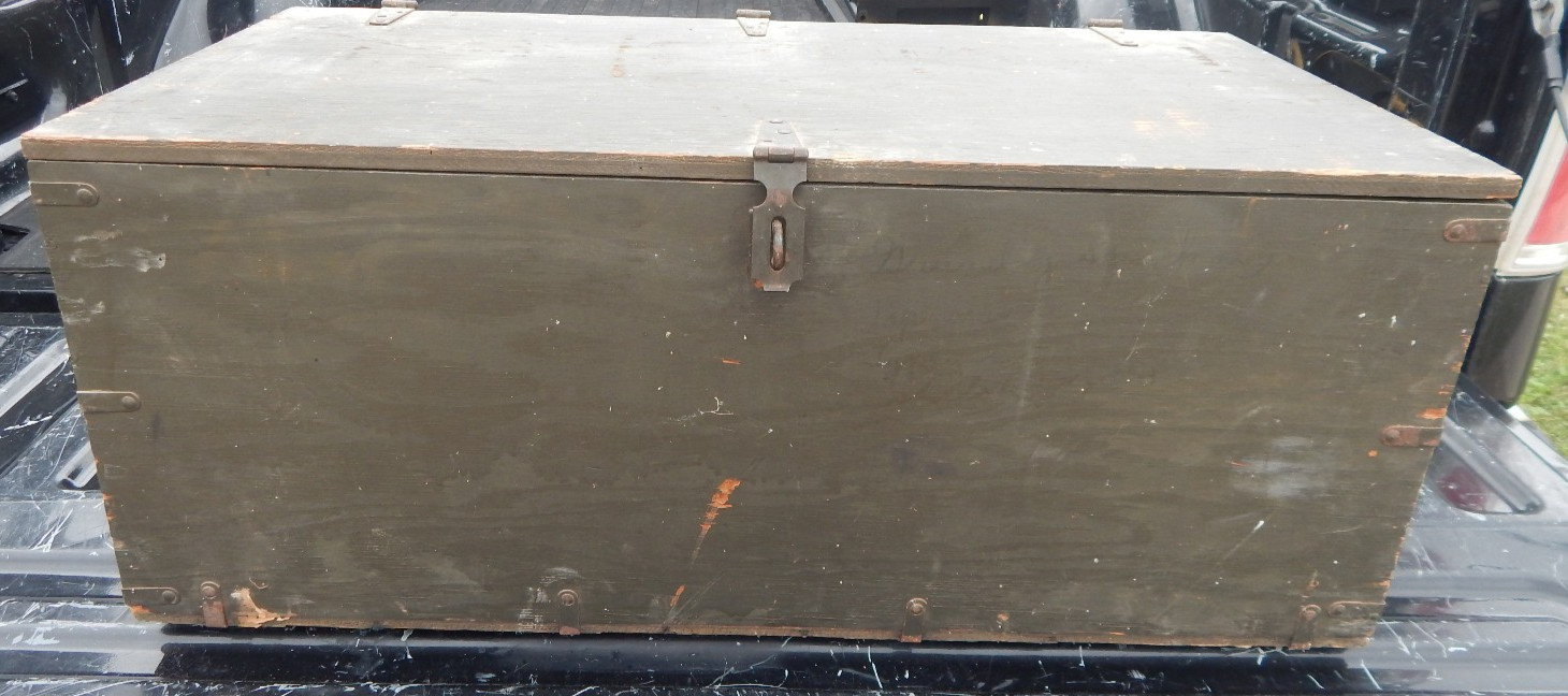 Vintage Military FOOT LOCKER Wood Trunk chest storage green box army US marines