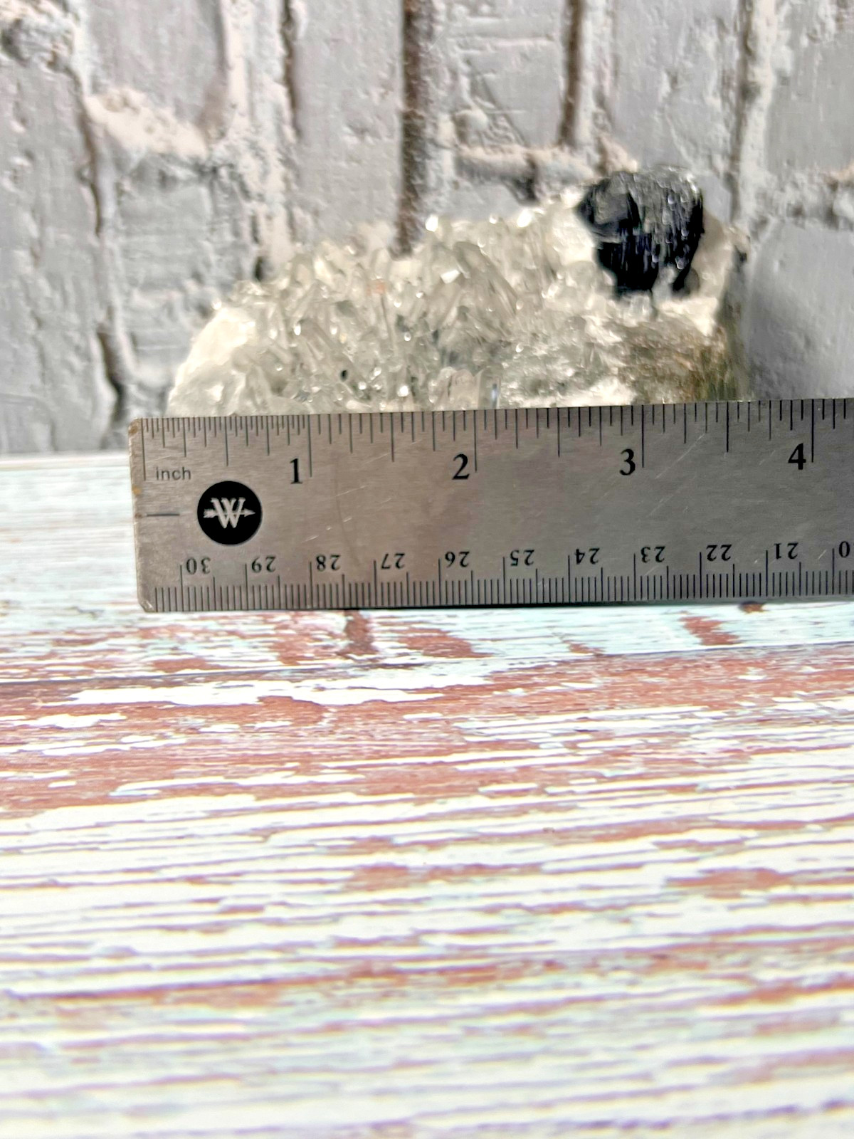 Specular Hematite with Quartz on Matrix – 584g – 2.1″ H x 4.1″ W