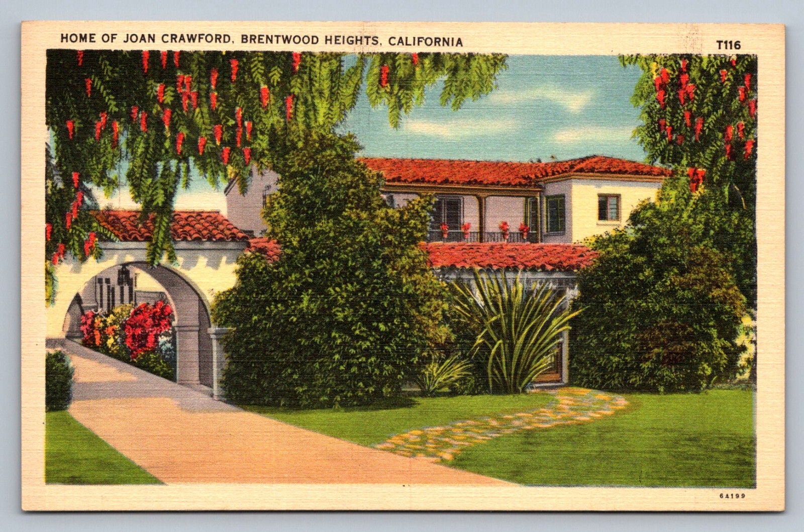 Postcard CA Brentwood Heights Residence of Actress Joan Crawford Unposted J151