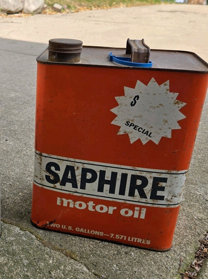 Vintage Gulf Saphire Motor Oil 2 Gallon Tin Can Gas Garage RoadArt Chevy Display