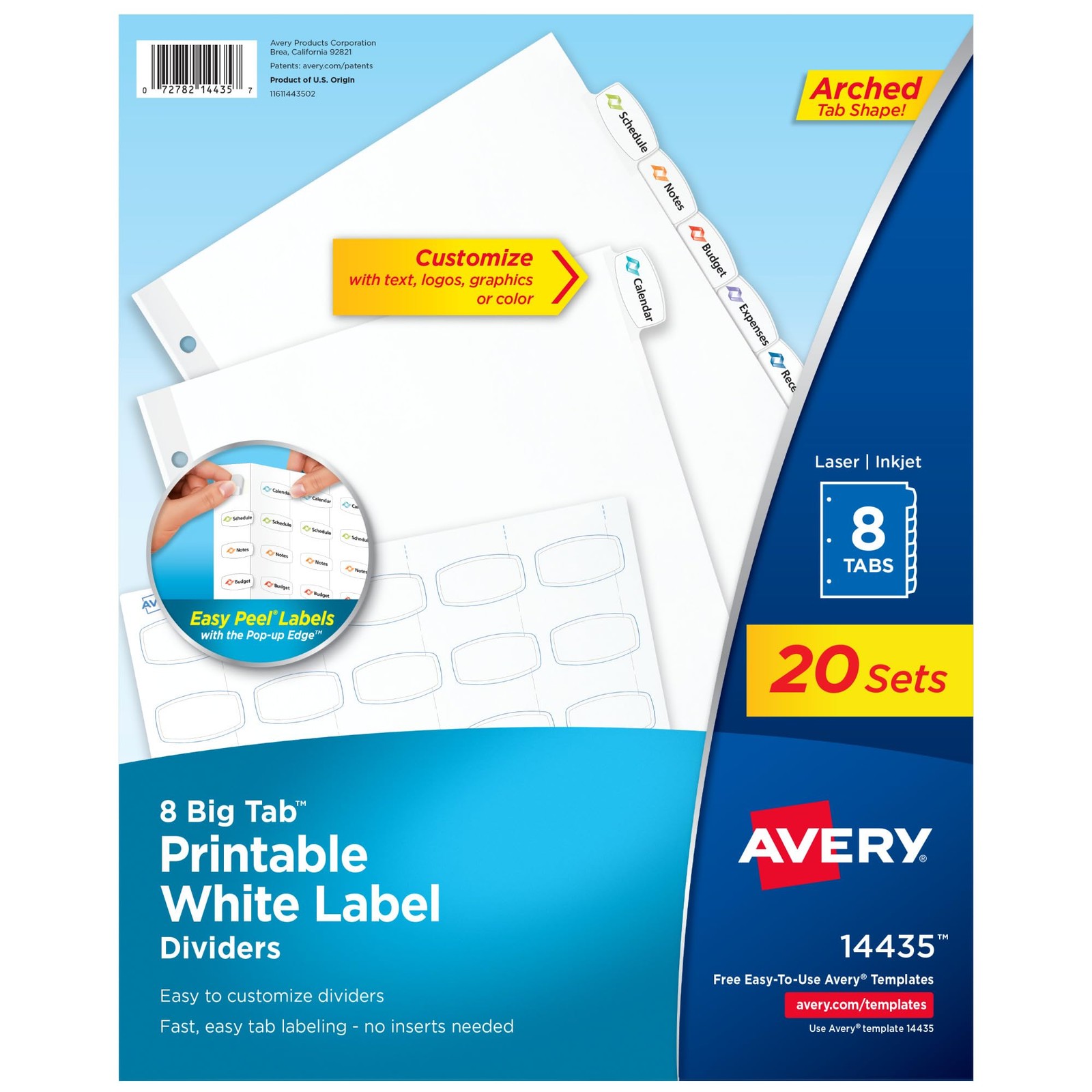 Avery Big Tab Printable White Label Dividers for 3 Ring Binders 8 Tabs per Set W