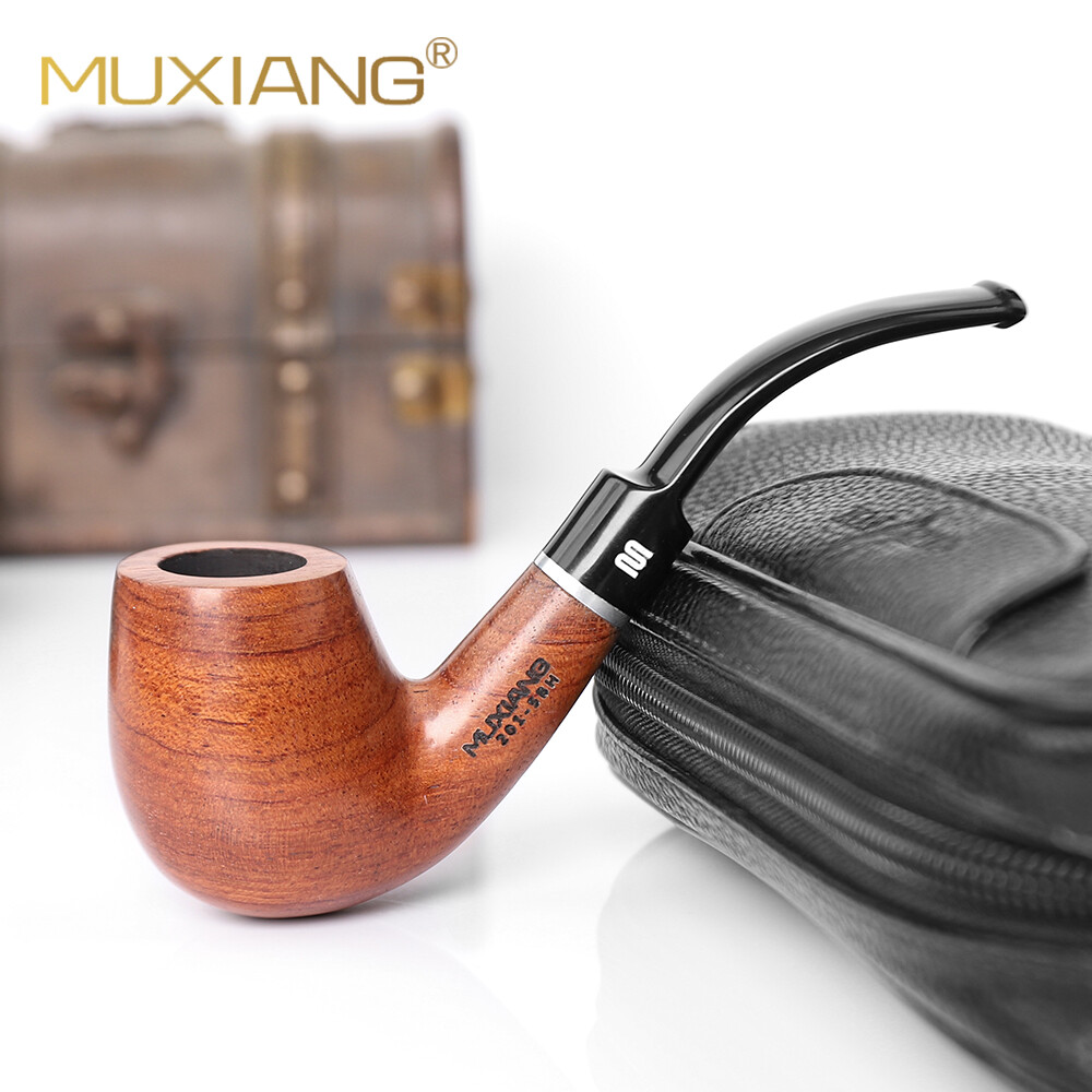 Rosewood Tobacco Pipe 9mm Curved Stem Handmade Smoking Pipe With Decoration Ring