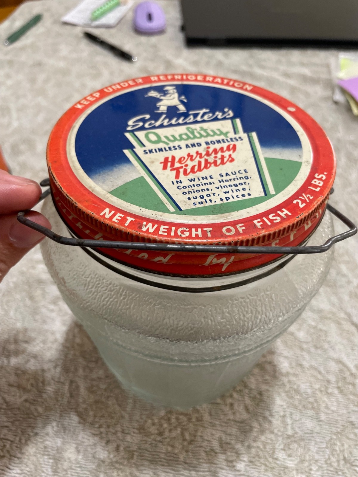 Schuster’s Quality Herring Tidbits 2.5 Pounds Glass Jar From Wisconsin