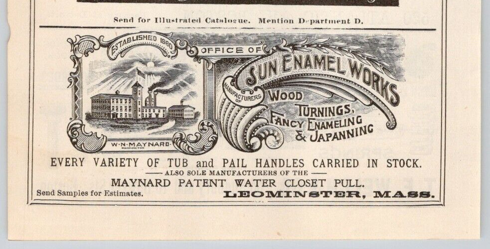 1902 Sun Enamel Works Enameling Japanning LEOMINSTER MA Print Ad 2 x 4.75″