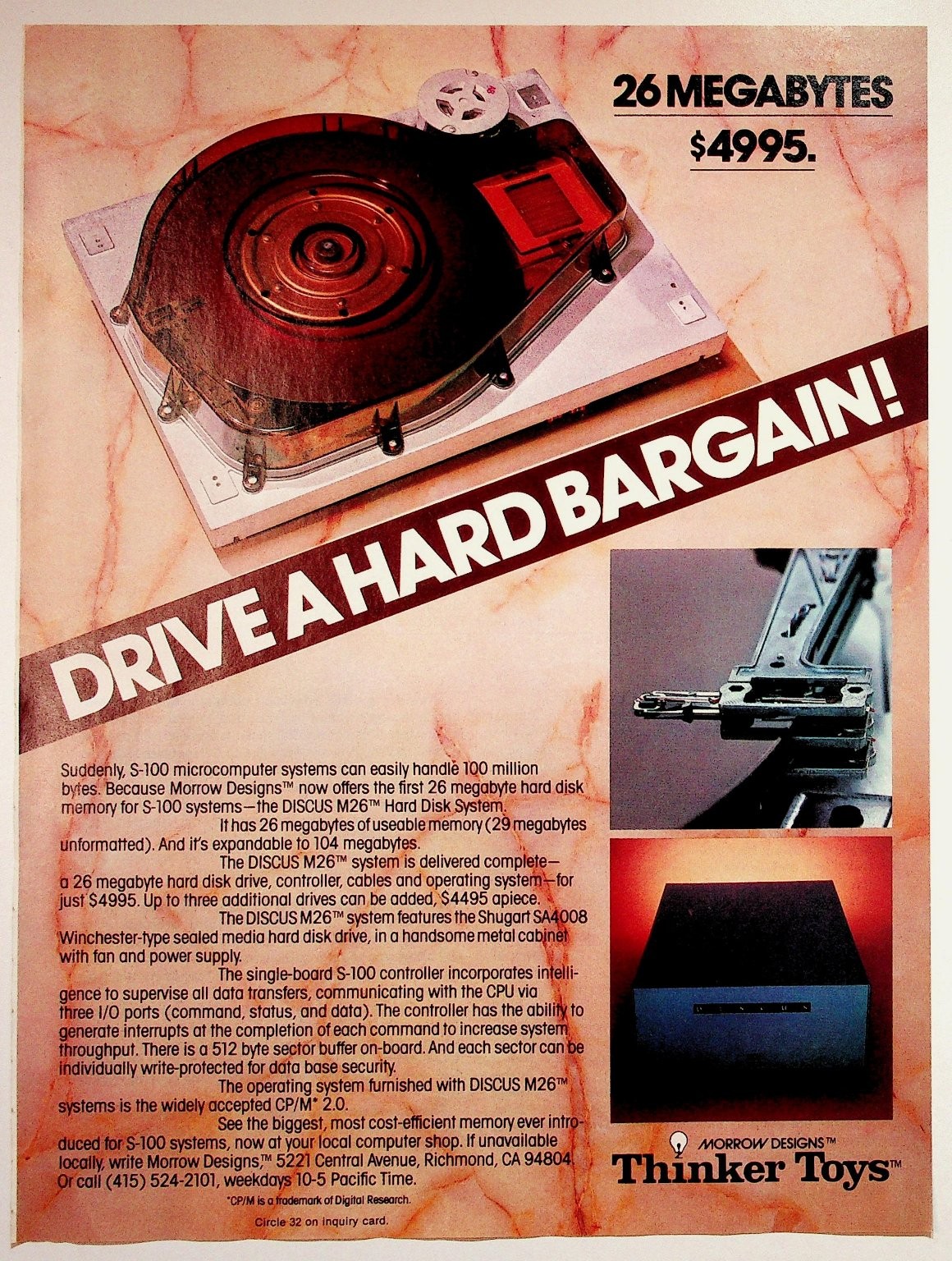 Morrow Designs 1980 Discus M26 26MB Hard Disk Print Advertisement 8×11