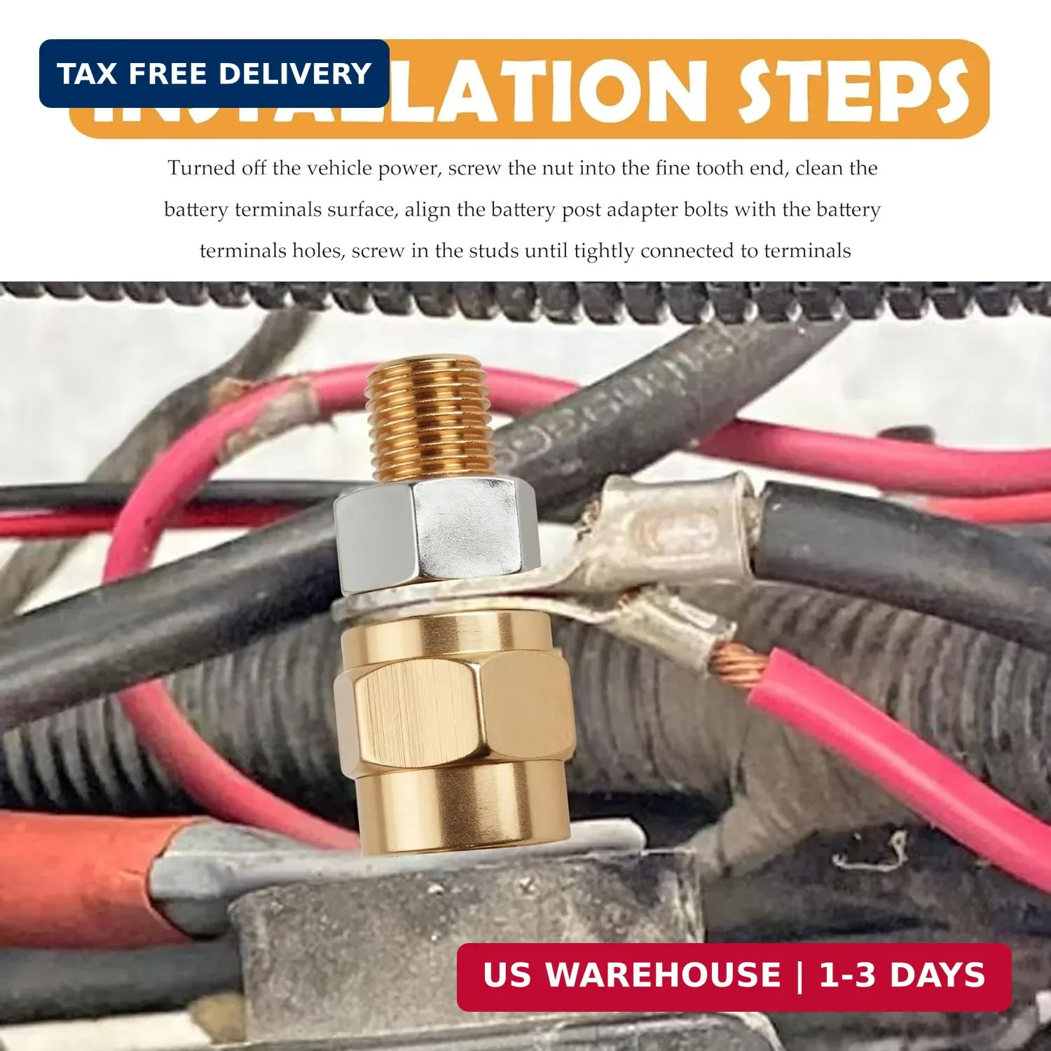 Brass Battery Terminal Bolts Extension 3/8 Fine Coarse for Car Power Connection