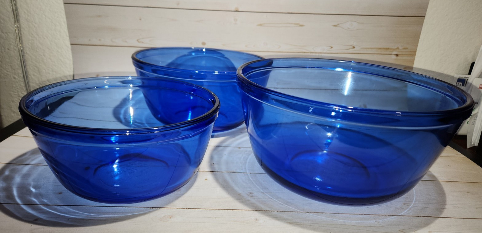 Set of 3 Anchor Ovenware Mixing Bowls Cobalt Blue Oven & Microwave Safe