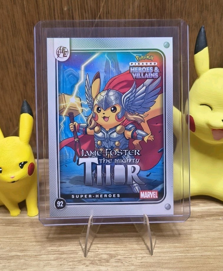 Pikachu Cosplay – The Mighty Thor & Hela – 2 Card Lot – Refractive Holo – NM
