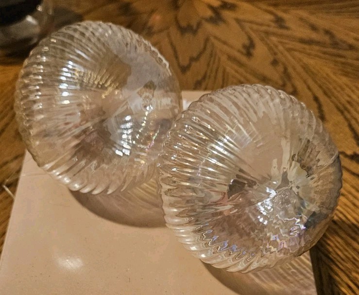 Ridged Blown Glass Ball Ornaments X2