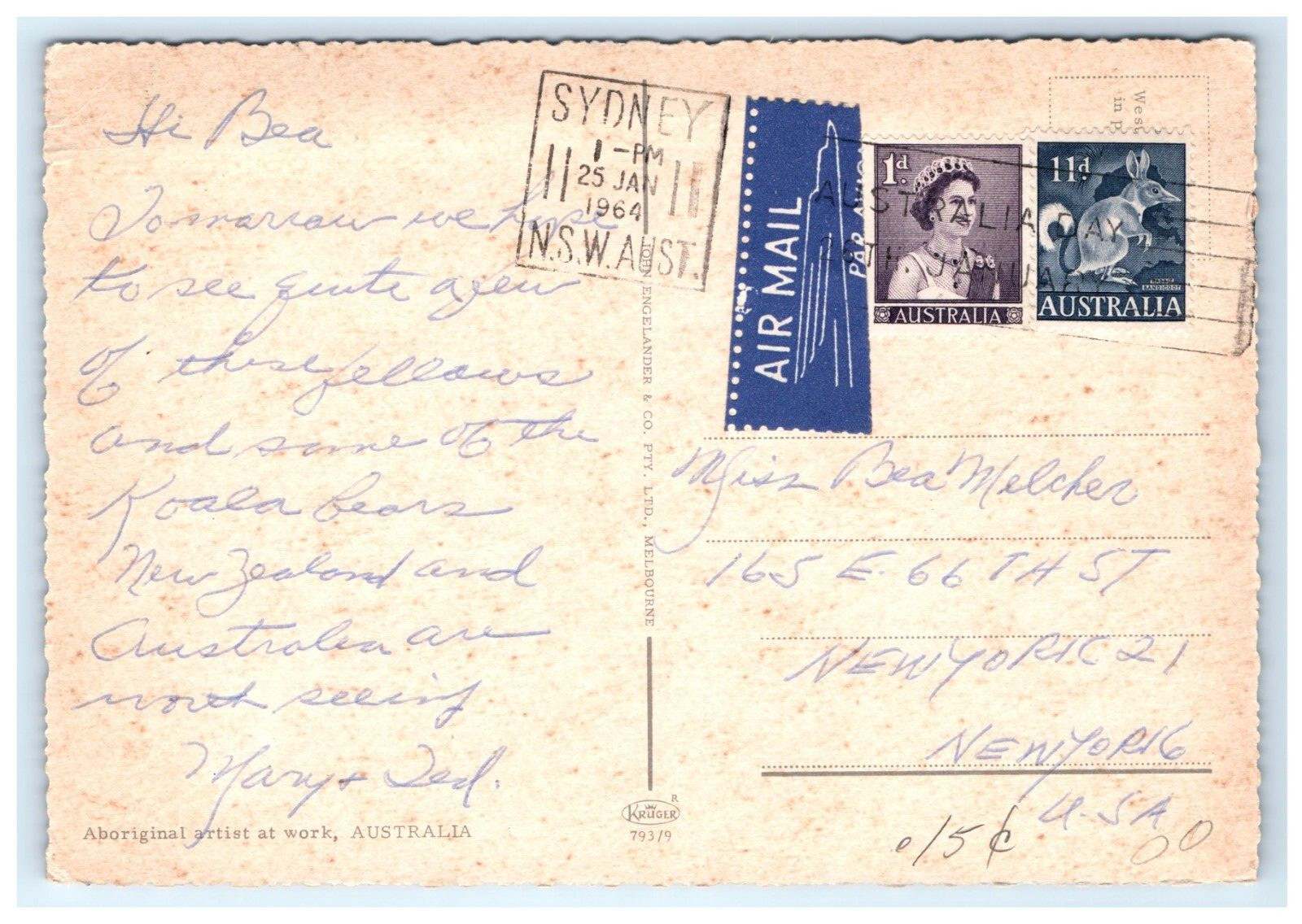 Aboriginal Artist at Work Postcard Posted 1964