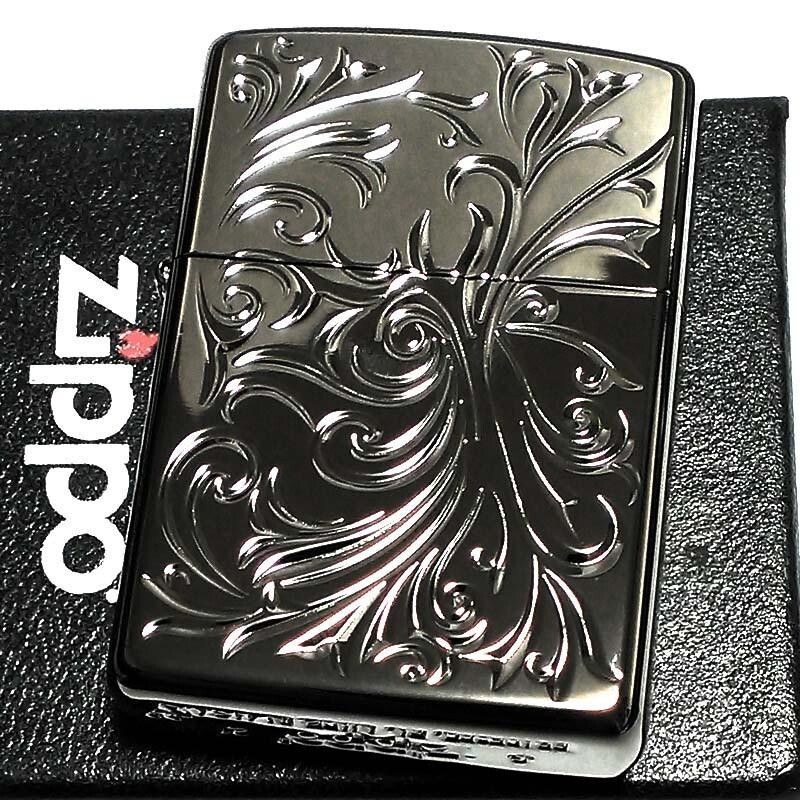 Zippo Oil Lighter Botanical Pattern Black Titanium Coating Armor Case Japan New