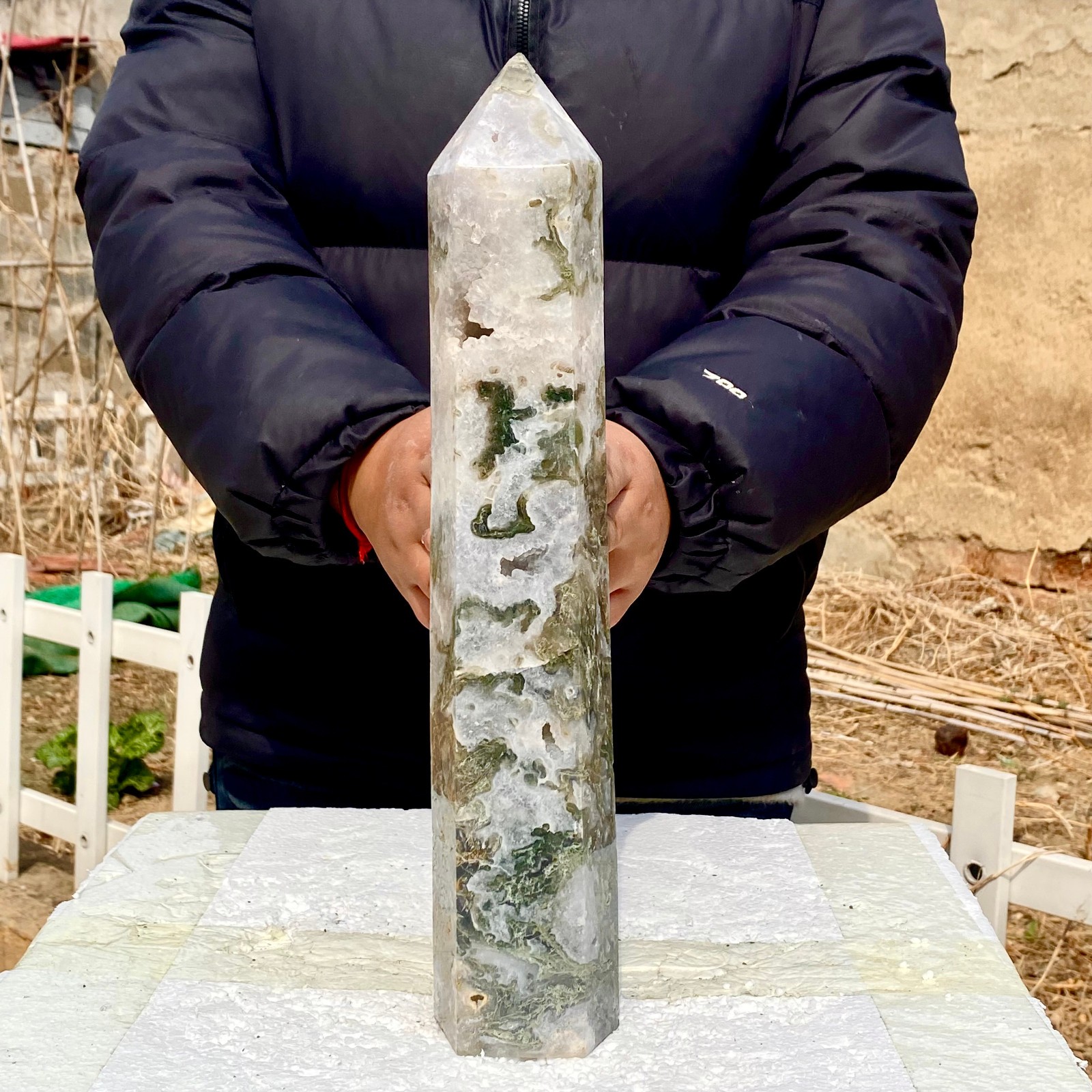 5.7LB Natural water grass agate water Obelisk crystal energy column